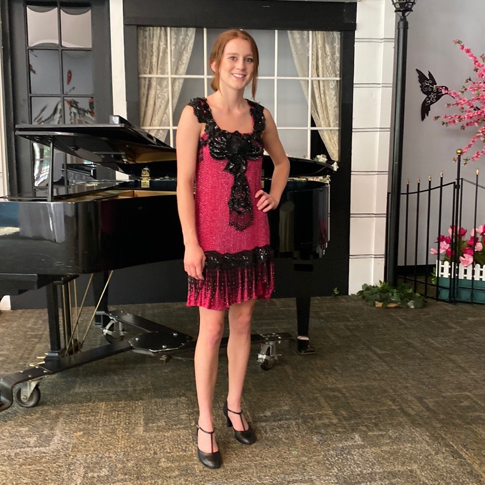 Custom made costume for a show.  Flapper Dress.  red with black accents.